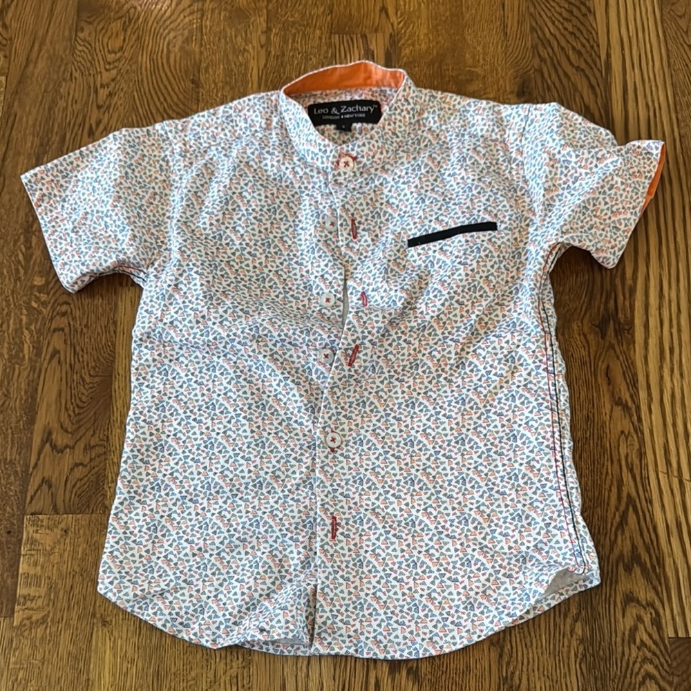 Leo & Zachary Boy’s Multicolor Designed Collared Short Sleeve Shirt Size 5